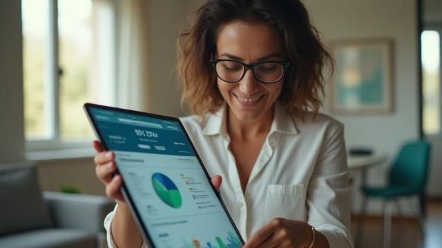 Person confidently looking at a tablet displaying their personalized wellness dashboard